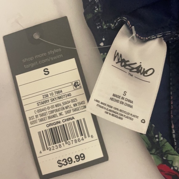 TARGET/MOSSIMO NWT SIZE S NAVY FLORAL CROCHET PLUNGE V-NECK ONE-PIECE SWIMSUIT - Picture 10 of 11